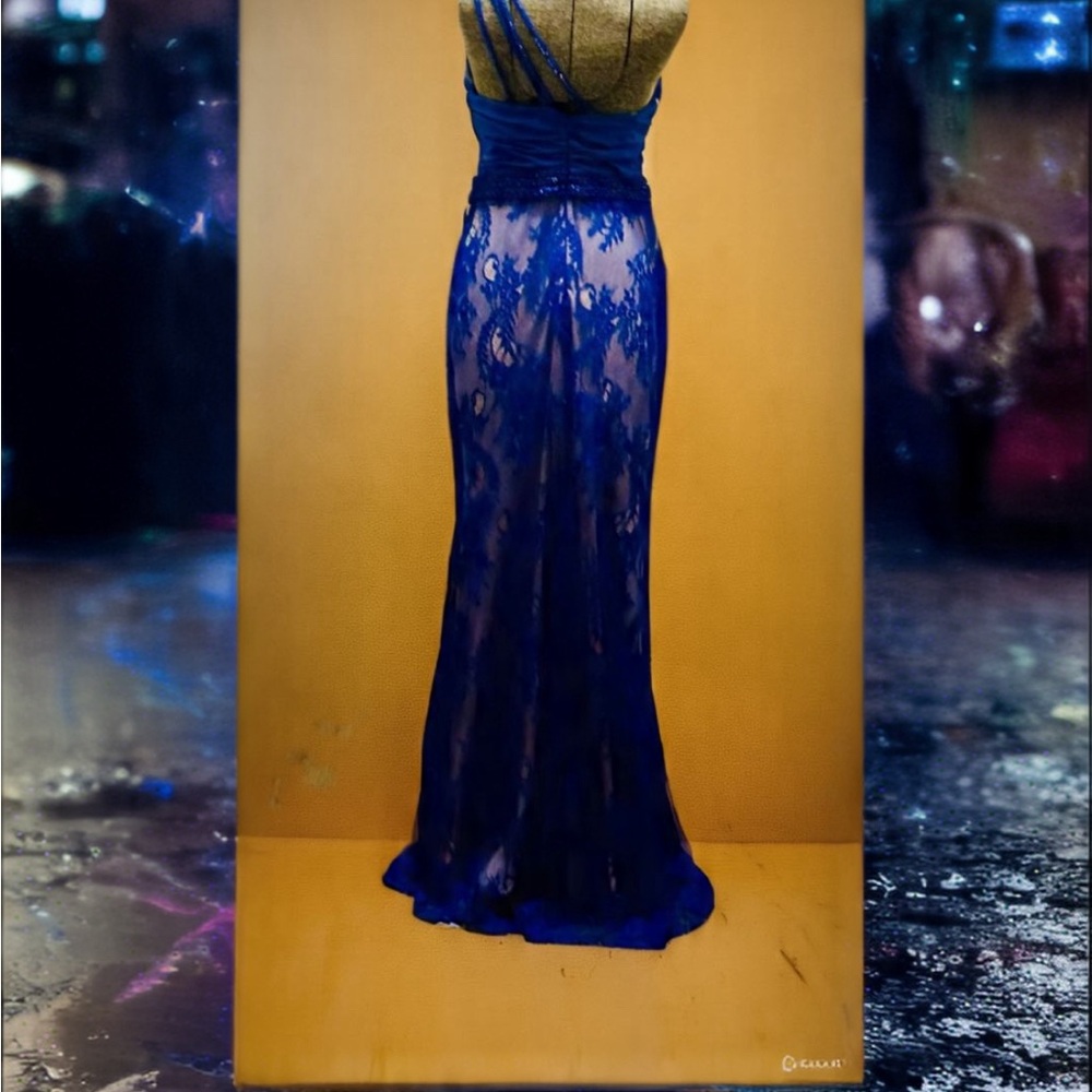 Tarik Ediz (street size 0) Elegant Blue One-Shoulder Evening Gown - Picture 4 of 4